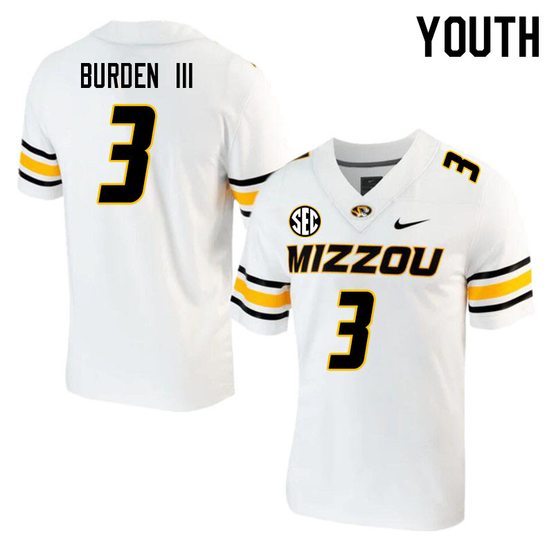 Youth #3 Luther Burden III Missouri Tigers College 2023 Football Stitched Jerseys Sale-White